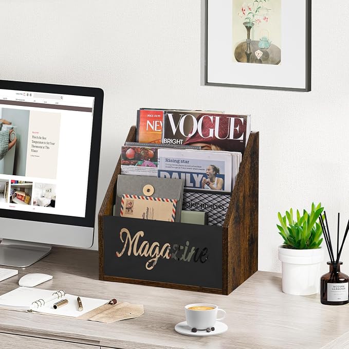 YINMIT Magazine Holder, Stepped 3 Tier Magazine Rack Floor | Magazine Storage Basket, Folder Organizer Bin for Magazines, Books, Newspapers
