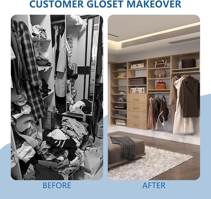 Modular Closet System, 40" Wide Closet Organizer System with Tower and Drawers, Wood Tower Closet Storage for Walk In Closets, Wall Mounted Wardrobe Organizer Kit System, Bedroom, Wood