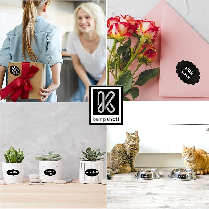 Chalkboard Labels Roll for Jars 220pcs - Waterproof Reusable Chalk Sticker Labels for Containers Storage Jars in 12 Unique Shapes - Includes Erasable Liquid Chalk Marker & Mini Towel