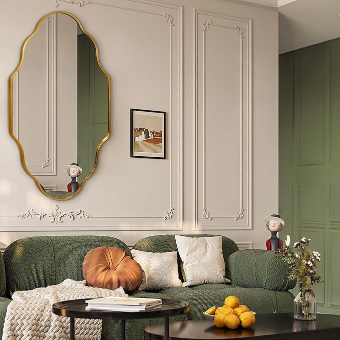Dorlicecass Wall Mirror for Bathroom - Gold Mirror Wall Decor 26" x 46"Modern Mirror Wall Decor with Aluminum Alloy Frame for Bathroom, Bedroom, Living Room, Dining Room, Cloakroom, Entryway