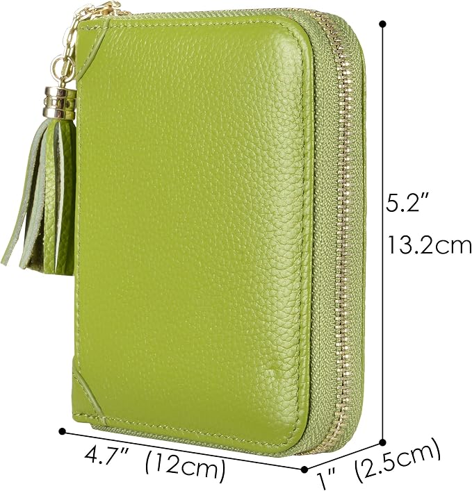 Easyoulife Womens Credit Card Holder Wallet Zip Leather Card Case RFID Blocking (Green)