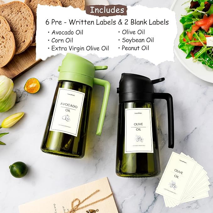 TrendPlain - Original 16oz/470ml Olive Oil Dispenser Bottle for Kitchen Gadgets and Air Fryer Accessories - Olive Oil Sprayer for Cooking w/Stickers - Black&Navy