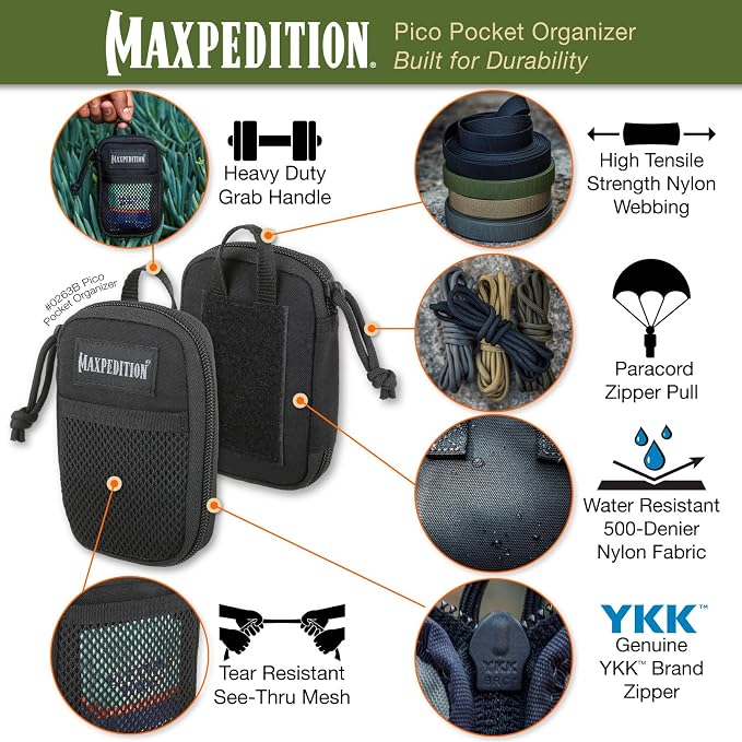 MAXPEDITION Pico Pocket Organizer, Ultra Compact EDC Gear Pouch, Tactical Utility Pouch for Everyday Carry, Tools, Gadgets, Outdoor First-Aid Kit, Survival