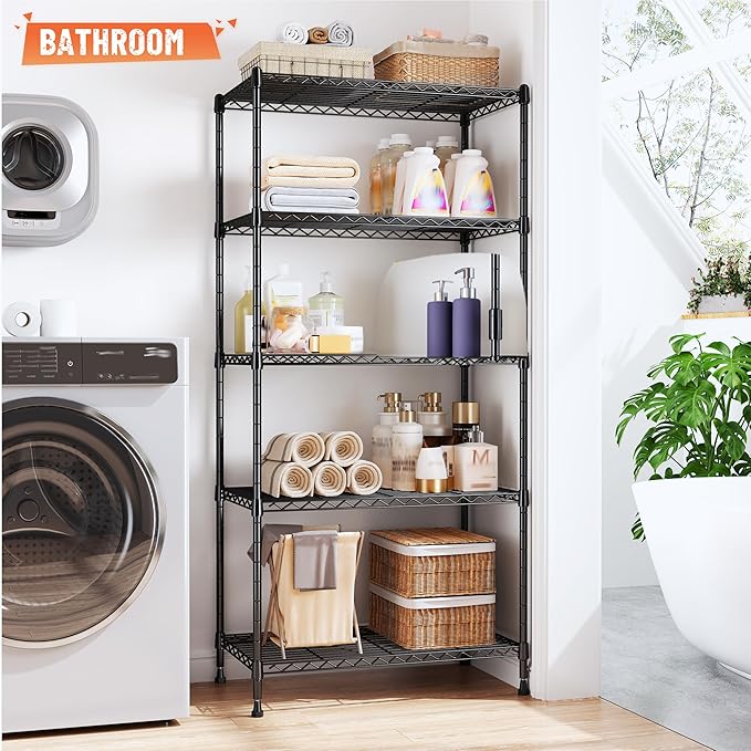 Romorgniz 5-Tier Shelf 1010LBS Storage Shelves Adjustable Wire Shelving,Tool-Free Assembly,Metal Shelving Unit for Kitchen Pantry Closet Laundry Bathroom 59" Hx21.7 Wx13.8 D