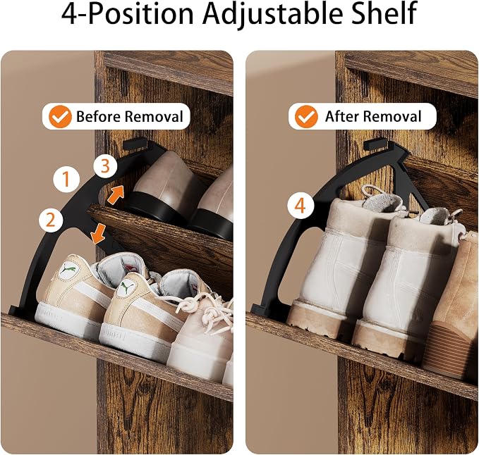 Shoe Storage Cabinet, Wood Shoe Organizer for Entryway with 3 Flip Drawers, Freestanding Shoe Rack with Adjustable Shelf, Narrow Shoe Dresser for Front Door Entrance (Brown, 3 Drawers)