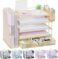 gianotter 5-Tier Desk Organizer with Drawers, File Holders, Letter Trays and Pen Holders - Workspace Accessories for Office Supplies (Gold)