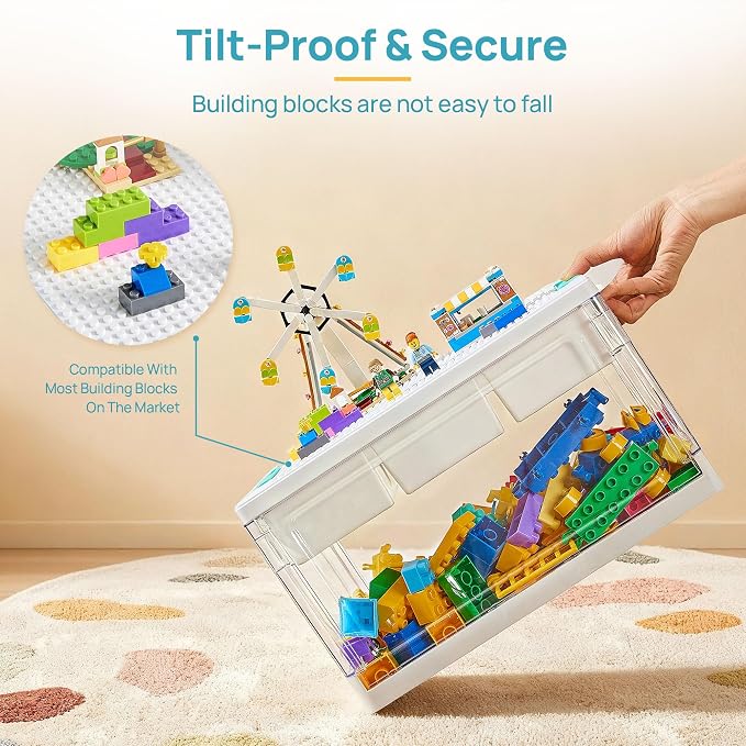 Vtopmart 24 QT Plastic Storage Box with Building Baseplate Lid and Removable Tray,Craft Organizer and Storage for Art Supplies, Beads and Sewing,2 Pack