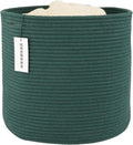 XUANGUO Cotton Rope Woven Basket, 16x14 in Kids Laundry Basket, dark green | Round blanket basket and small laundry basket; baby hamper or nursery storage bin for girls, boys, toys, clothes and shoes