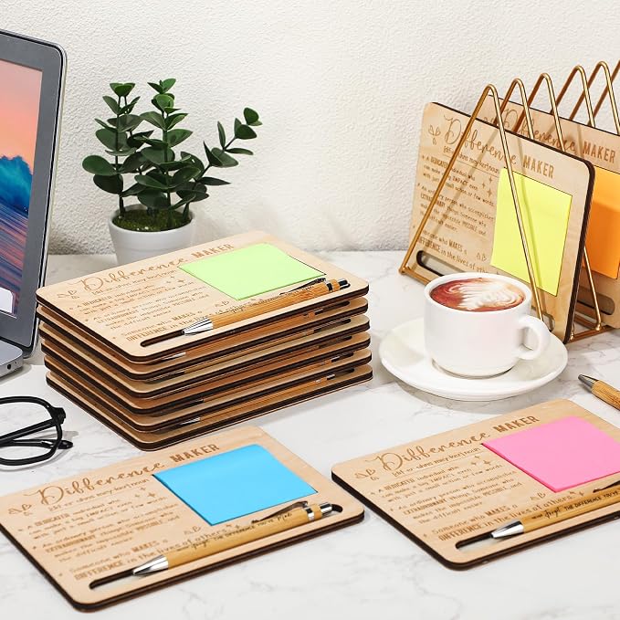 Kosiz 10 Set Difference Maker Appreciation Gifts Bulk for Employee Coworkers Wooden Inspirational Sticky Note Holder Set Thank You Appreciation Gifts for Team Staff Teachers Boss Nurse