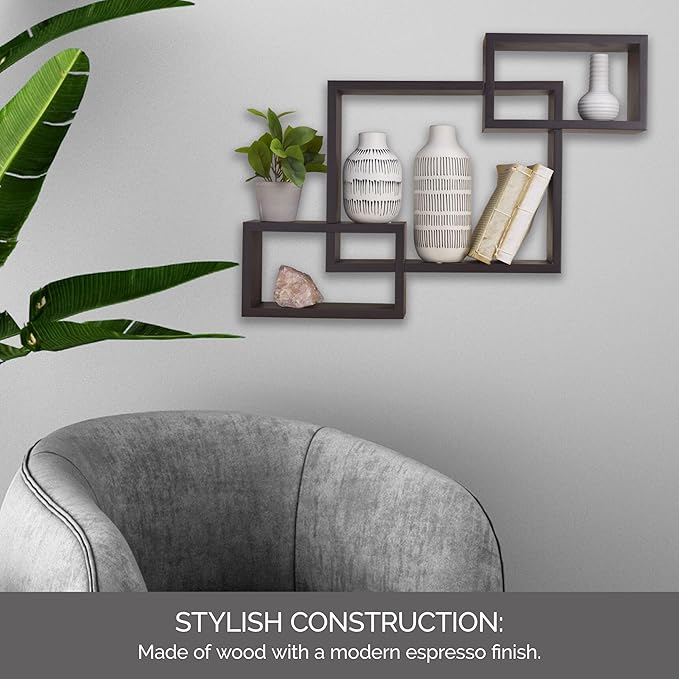 MELANNCO Interlocking Floating Wall Mount Shelves, Espresso, Set of 3-5091208