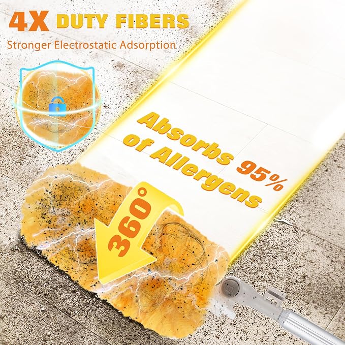 360° Duster Refills for Swiffer Duster, 40 Pack Heavy Duty Duster Kit for Cleaning with 4X Electrostatic,Compatible with Swiffer Handle Pet Hair, Blinds & Car Vents– Great Gift Set