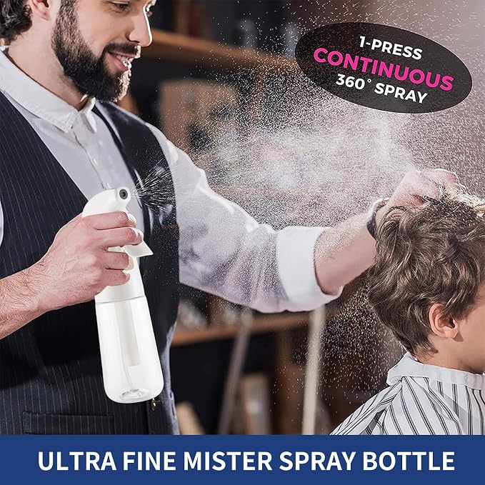 TANSHINE Continuous Spray Bottle for Hair,Ultra Fine Mist Water Hair Spray Bottles,Mister Spray Bottle,Refillable Plastic Sprayer for Hairstyling, Cleaning,Alcohol, Plants, Salons,6.8oz/200ml,Clear