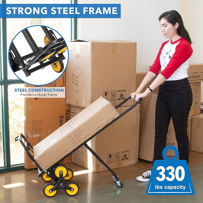 Mount-It! Folding Hand Truck and Dolly, Heavy-Duty Luggage Trolley Cart with Telescoping Handle and Rubber Wheels, Silver, Black, Yellow, (130 Lb Capacity)
