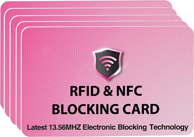 SaiTech IT 5 Pack RFID Blocking Card for Credit Debit ID Card, Pink | Slim Anti-Theft Contactless NFC RFID Blocker Protector, Easily Fit into Wallet and Purse, for Men & Women