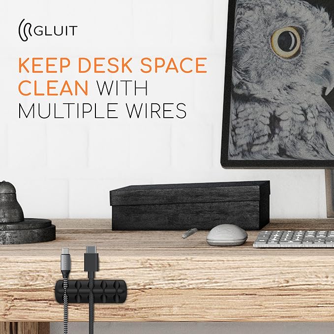 GLUIT Cord Organizer for Desk Cable Holder for Nightstand Charger Organizer Adhesive Desktop Versatile Wire Multislot Clips and Table Management Accessories Office Spaces New Black 5 Pack, 15 Slots
