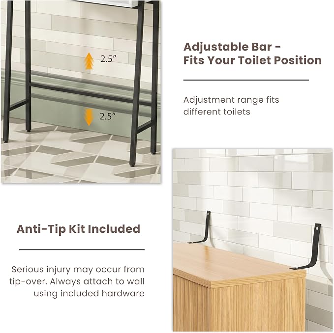 25" W Over The Toilet Storage Cabinet with Fluted Door,Bathroom Organizers and Storage with Adjustable Shelves, Modern Over Toilet Organizer for Bathroom,Restroom,Laundry,Oak