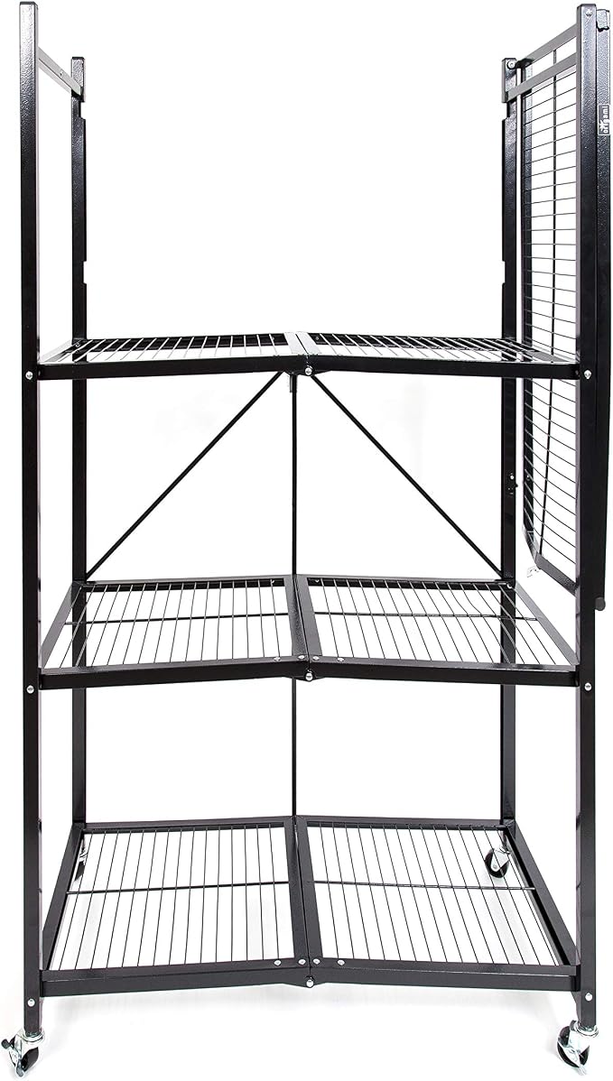Origami R5 4-Shelf Heavy-Duty Folding Storage Rack, Black – Large Foldable Metal Shelving Unit with Wheels for Garage, Pantry, Basement, Laundry Room or Warehouse