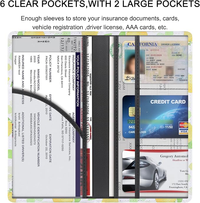 LumiMokki Premium Car Registration & Insurance Card Holder with Magnetic Shut, Vehicle Glove Box Car Organizer - For Documents, Cards, License (Lemon)
