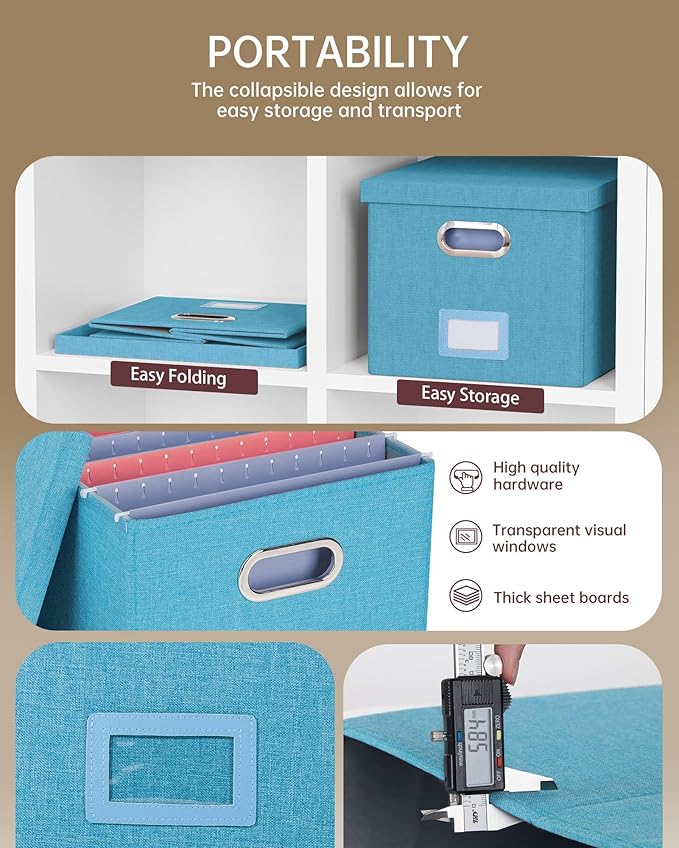 Oterri 2 Pack File Storage Organizer, Document Organizer, Portable File Box with Lid, Fit for Letter/Legal File Folder Storage,Calamine Blue+Cobalt Green,Box only