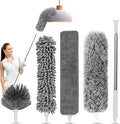 Duster with Extension Pole - Grey | 5-in-1 Kit Dusters for Cleaning, Extendable Duster with 100 Inches, Microfiber Dusters for Ceiling Fans, Furniture, Blinds