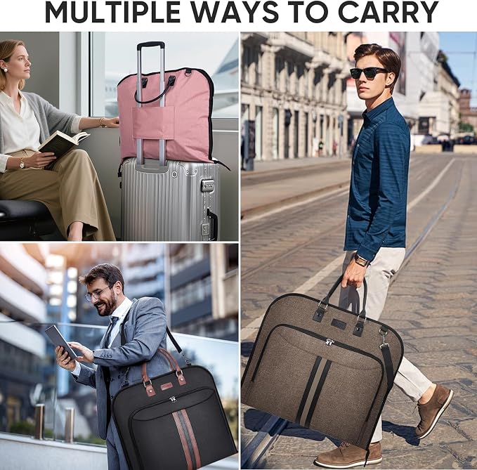 BALEINE Travel Garment Bag, Travel Suit Bag for Men, Water Resistant Carry on Garment Bag for Hanging Clothes, Garment Duffel Bag for Travel Business (Pink, 42")