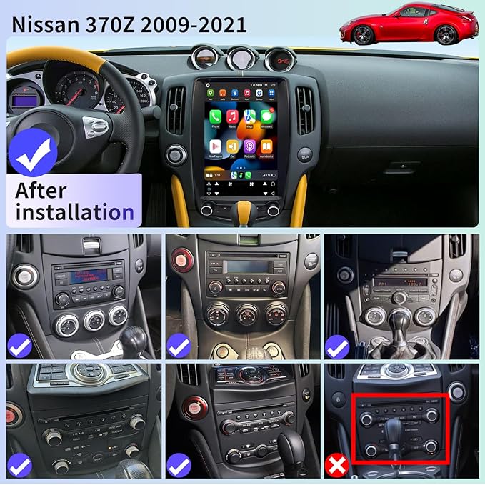 Car Radio for Nissan 370Z 2009-2021 Replacement CarPlay Stereo Android Auto 13.8 Inch Vertical Screen Upgrade Tesla Style with DSP SWC WiFi Bluetooth Audio