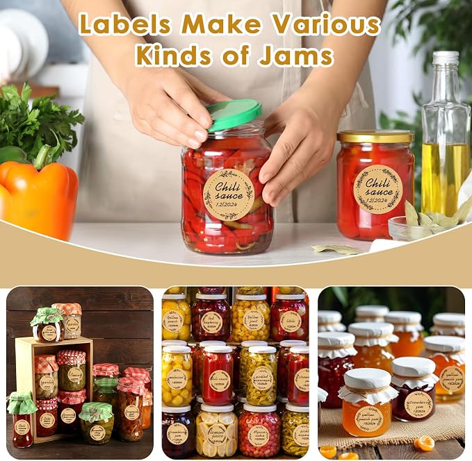 500pcs Canning Stickers Jam and Jelly Jar Labels, Gift Tags 4 Different Wreath Designs, All-Purpose Labels for Mason Jars/Bottle/Name Tags and More(2" Round)
