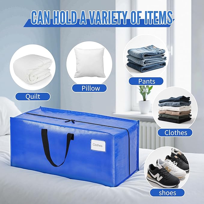 BAGAIL Heavy Duty Moving Bags with Strong Handle, Extra Large Moving Boxes, Storage Tote for Clothes, College Moving Supplies(Blue, Backpack, 2 Pack)