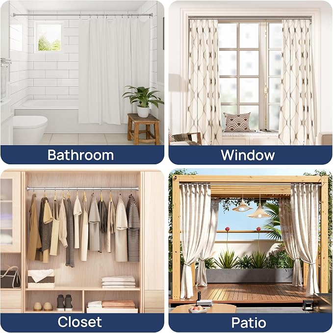 ENJOYBASICS 2 Pack Adjustable Spring Tension Curtain Rods 32 to 66 Inches, Stainless Steel Nickel Shower Rod No Drilling for Window, Bathroom, Closet, Room Divider, 7/8" Diameter