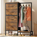 HIGDBFE Tall Dresser 44''H with Hanging Rack, 4 Drawers Small Closet Dresser for Bedroom, Reversible Fabric Chest of Drawers with Clothes Rack, Tall Storage Tower, Sturdy Frame, Rustic Brown