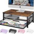 OPNICE Computer Monitor Stand Riser, Desk Organizer with Drawer, Printer & Laptop Stand, Office Desk Accessories & Workspace Desktop Organizers Storage for Office Supplies(Brown)
