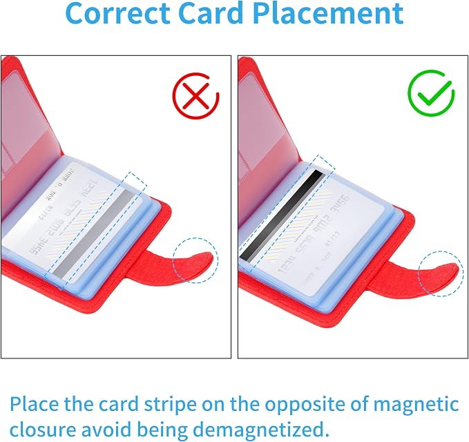 Wisdompro Slim PU Leather Credit Card Holder, Vertical Red | RFID Blocking Wallet Debit Card Protector, Organizer Case, Card Case, 20 Card & 7 Memory Card Slots, with Magnetic Closure