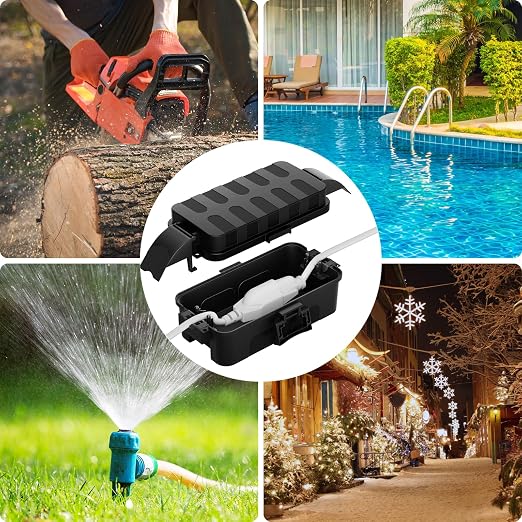 Flemoon IP55 Small Outdoor Electrical Box Waterproof (Inner 5.9 x 3.2 x 1.8inch), Extension Cord Cover with Detachable Awning Covers for Plug, Outlet, Holiday Lights, Black