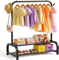 Kids Clothes Rack for Ages 3-6, Montessori Kids Clothing Rack, Black | Kids Dress up Rack with 2 Fabric Storage Shelves & Hooks, Toddler Dress Up Rack for Costumes, Princess Dresses and Shoes
