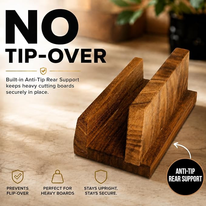 SHUMARU Cutting Board Holder for Countertop - Solid Hardwood Stand for Premium Butcher Blocks - Fits One 2" Thick or Two 1" Cutting Boards - Heavy-Duty Kitchen Organizer with Anti-Tip Rear Support