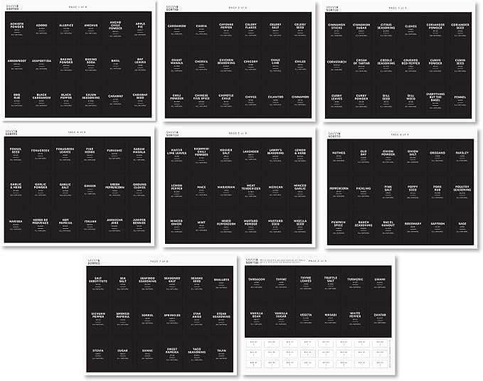 Black Spice Labels for Glass Jars, 148 Spice Jar Labels Stickers Preprinted Waterproof, Rectangle Herb Seasoning Stickers Containers Kitchen Pantry Organization