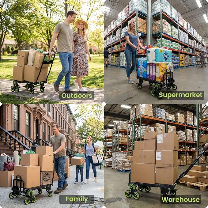Upgraded 3 in 1 Convertible Folding Hand Truck with Brakes, Hand Truck Dolly Heavy Duty 660lbs Capacity, Stair Climbing Cart with Adjustable Shovel Board and Fixed Handle for Moving