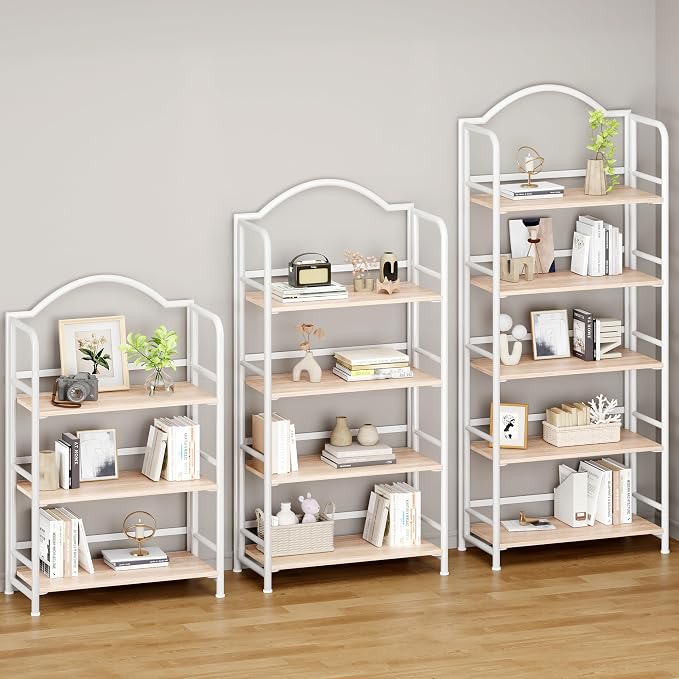 Folding Bookshelf 5 Tiers, No Assembly,Vintage Storage Rack Shelves,White | Vintage Bookcase Multifunctional Plant Flower Stand, Storage Shelves Organizer for Home Office,Living Room,Dorm
