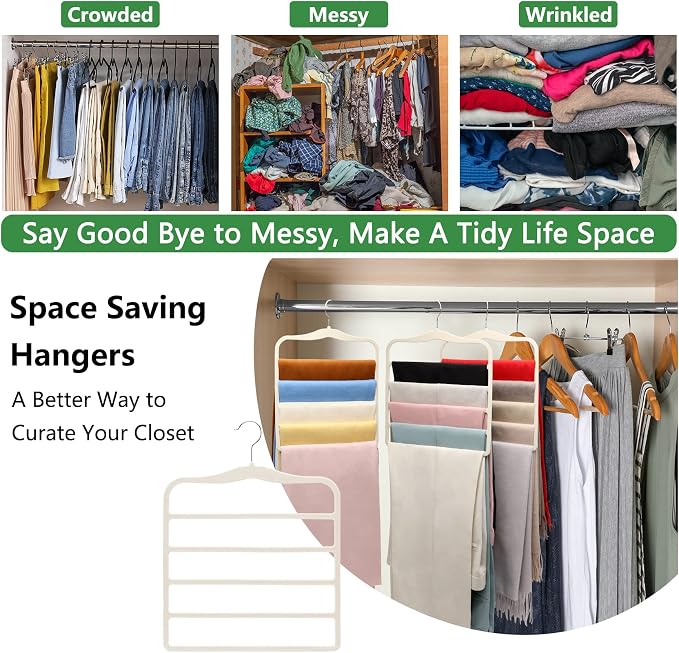 Pants Hangers Space Saving,Organization and Storage for Dorm Room Essentials for College Students Girls,Non-Slip Velvet Hangers,Multifunctional Pant Hanger Closet Organizer for Trousers Scarf-3 Pack