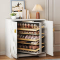 Vlsrka Shoe Storage Cabinet with Doors and 6 Tier Rotating Shelves, White | Suitable for 18 Pairs Shoe Organizer, Freestanding, Pull Out Shoe Rack, Wooden Entryway Cabinet for Hallway, Closet, Indoor