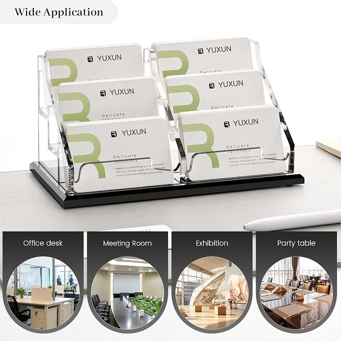 YUXUN Black Business Card Holder for Desk-3 Tier 6 Slot, Acrylic Business Card Holder for Women Men, Business Card Display Stand for Exhibition, Home, Office