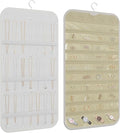 Hanging Jewelry Organizer for Necklaces Earrings, 1-Pack White and Beige | Foldable Double-Sided 36 hooks & 40 clear pockets; swivel hook fits walls, doors & rods for earrings, bracelets, rings