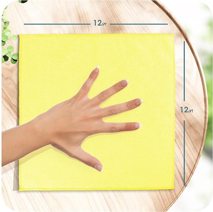 Hearth & Harbor Microfiber Cleaning Cloth Towels for Cars, 24 Pack Yellow Washcloths, Reusable Lint-Free Rags, 12x12 Inches