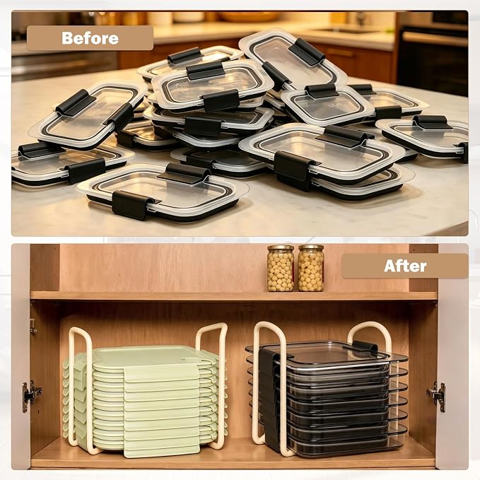 3 Pack Adjustable Lids Organizer for Rubbermaid Brilliance Lids, Lid Organizers Inside Cabinet for Pyrex Snapware, Lids Holders Suitable for Storing Lids of Various Sizes Grey（5.51in-8.27in）