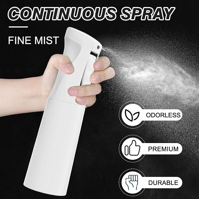 IMPORX Continuous Spray Bottle for Hair 2 Pack (10.1oz/300ml) White | Empty Plastic Ultra Fine Mist Misting Water Mister Spray Bottles for Cleaning Hairstyling Barber Curly Hair Garden Plants