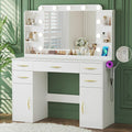 ALEXNUTRE 45.5" Vanity Desk with Mirror and Lights, Makeup Vanity with Lights 3 Models Settings & Power Outlet, Vanity Desk with 5 Drawers, 2 Cabinets, Shelves, Makeup Vanity for Bedroom, White