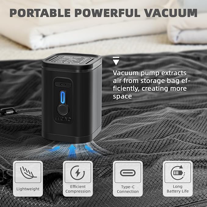 Vacuum Bags for Travel with Wireless Pump, Compression Seal Bags for Clothing Space Saver 33L Professional IP67 Reusable Packing Organizers for Luggage, Suitcases and Backpack(2PC+1 Pump)