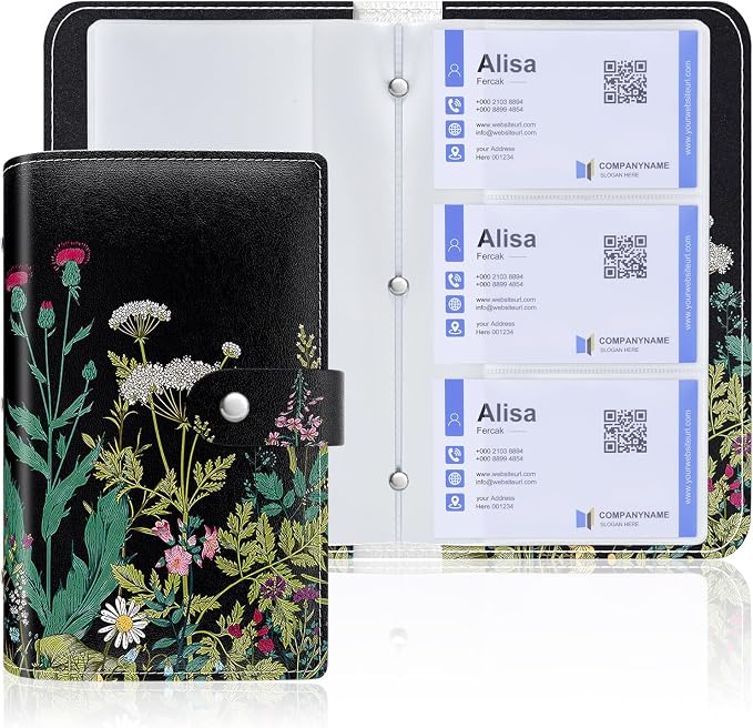 Rouidr Business Card Organizer, RFID Business Credit Card Holder with 96 Card Slots, Portable Leather Card Wallet for Women, Dandelion
