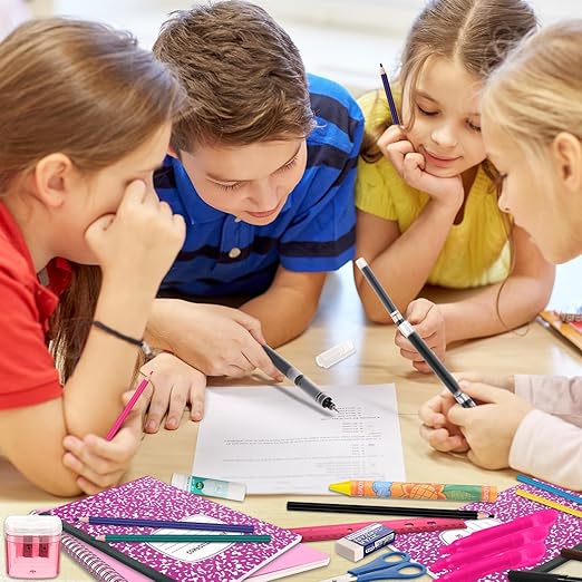 Gilprop 39 Pcs Back to School Supplies Essentials Bundle Include Pencils Scissors Ruler Eraser Crayon Sharpener Notebook Pencil Case Folder Notebook(Pink)