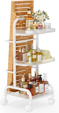 Bathroom Cart with Bathtub Tray Holder, Bathroom Organizers and Storage, Small Slim Shelf Organizer with Bath Tub Caddy Rack, 3 Tier Narrow Skinny Acrylic Rolling Cart for Laundry Room Living Room